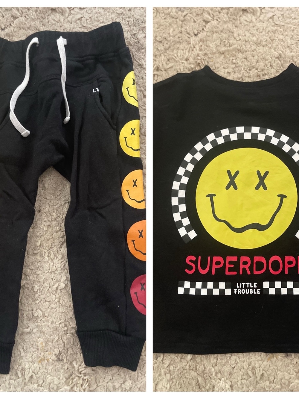Little Trouble Toddler Boys Superdope Rainbow Smiley Face Tee Sweatpant Size 2T